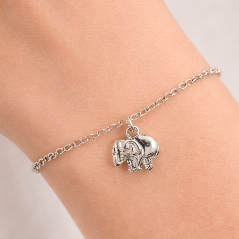 Silver-Tone Elephant Charm Bracelet / Anklet – Good Luck & Positive Energy